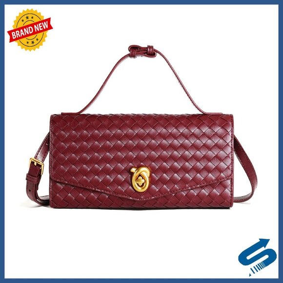 Vegan Leather Woven Shoulder Bag with Pouch | BUCKLE Collective Woven Vegan Leather Evening Clutch Crossbody Bag with Removable Strap